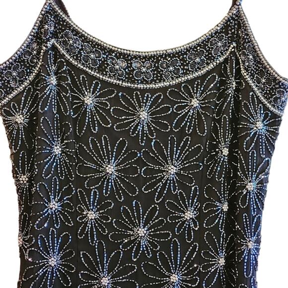 Black Hand Beaded Formal Gown with Iridescent Beads and Pearls Size 2 - Picture 5 of 12